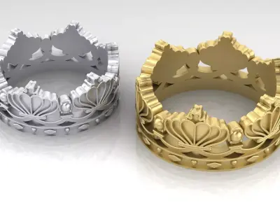 crowns crown ring in gold and silver 3D print model