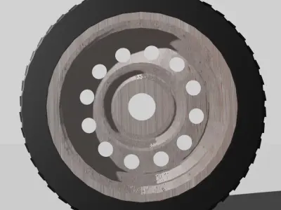 Stamped wheel with tire low-poly  Low-poly 3D model