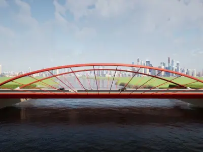 Bridge over river with cars 3D model