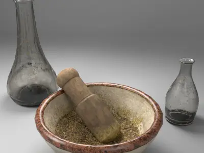 Herb Bowls Scene Low-poly 3D model