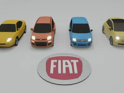 collection of 4 low poly Fiat cars 3D model Low-poly 3D model