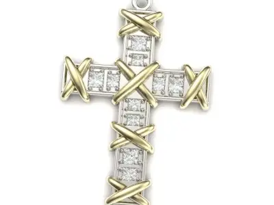 G0490 cross pendant with diamonds 3D print model
