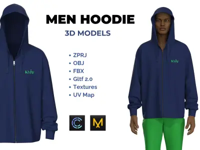 Men Zipper Hoodie  3D model