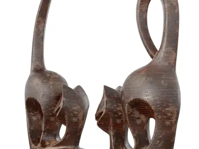 Wooden Cats Statue  Hand-Carved Animal Sculpture Low-poly 3D model