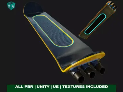 Sic-Fi Emissive Hoverboard 5 All PBR Unity UE Textures Included Low-poly 3D model