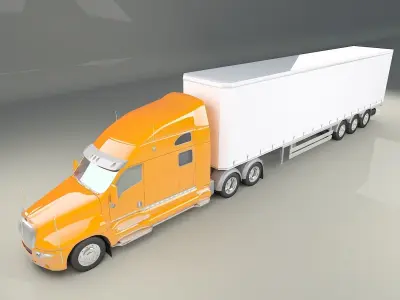 Truck with white trailer 3D model Low-poly 3D model