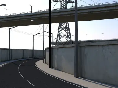 Highway road in middle of tunnel 3D model