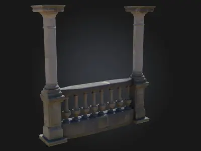 Stone Balustrade with Pillars  Classic Elegance in Architectural 3D model