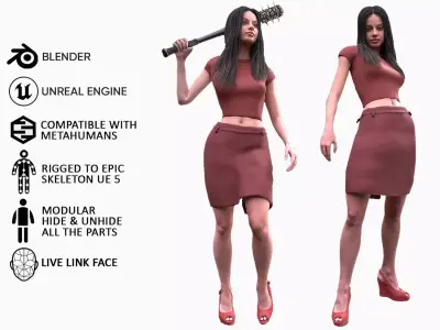 Woman - Summer Outfit 5 - Modular - Rigged Low-poly 3D model