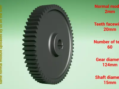 Cylindrical gear - paired - z60 m2 D124 d15 3D print model