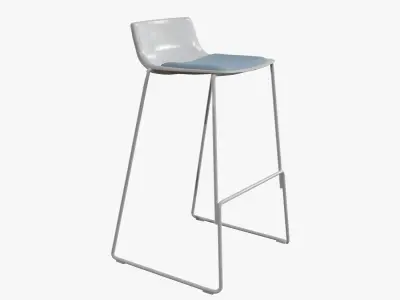 PATo Stool-Model 4310 V-02-White Painted Steel and bule fabric Low-poly 3D model