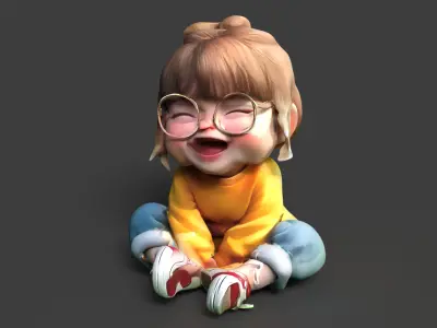 Chinese girl doll figure  Low-poly 3D model