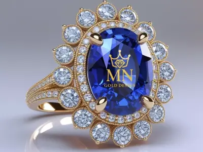 Royal Midnight Sapphire Ring  Luxury Oval Engagement Ring 3D print model