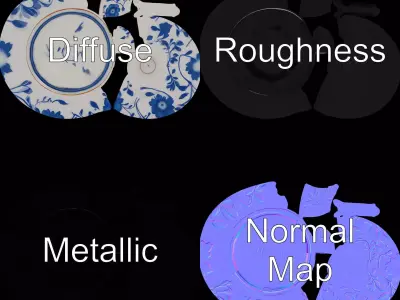 Vintage Floral Teacup model pack Low-poly 3D model