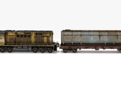 Train and Wagon Low-poly 3D model