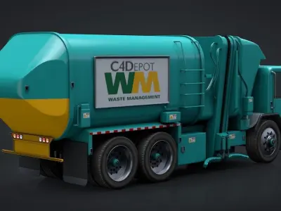 Garbage Truck and Trash Can Rigged C4D Low-poly 3D model