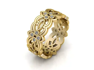 Floral Filigree Diamond Eternity Bands in Gold and Platinum 3D print model