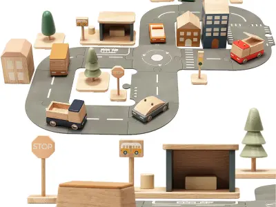 Liewood Village Roads Houses Cars Traffic Signs Toy 3D model