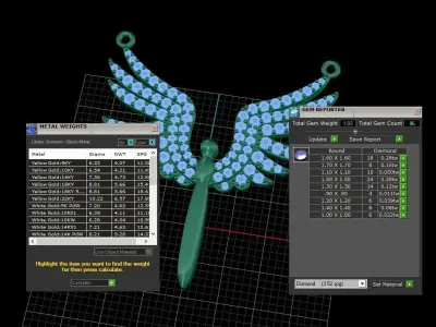 pendant gold angel wings brooch with diamonds 3D print model
