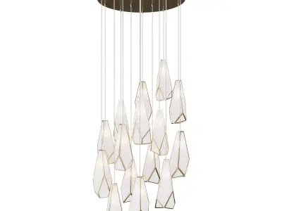 Glace White 15-Light Round Multi-Drop Pendant 3D model