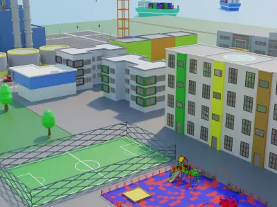 Cartoon City Low-poly 3D model buy