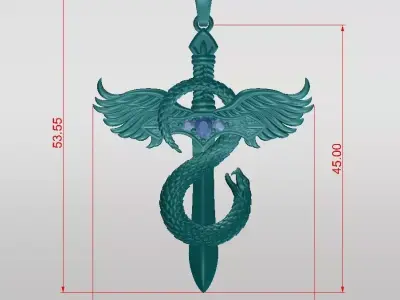 caduceus medical symbol pendant print ready 3d model 3D print model