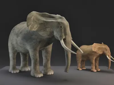 Elephant  Mom and Child Low-poly 3D model