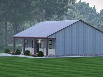 Modern Barndominium House 3D Model with Rustic Metal Siding 3D model