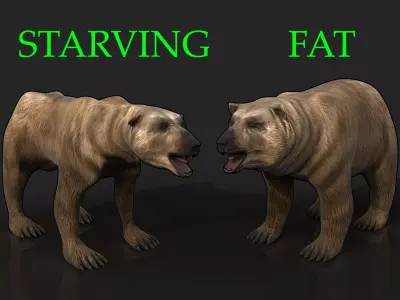 2 Bears - bony skinny starving ravenous emaciated gaunt grizzly Low-poly 3D model