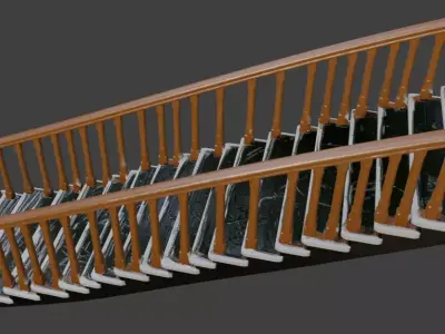 Classic Dark Marble Staircase with Ornate Wooden Balustrade 3D model