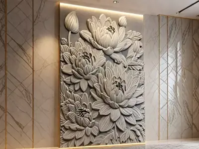 Modern Relief Wall Mural Decor CNC 3D Print 07  3D model