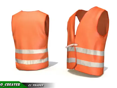 Worker Vest Orange Safety Vest Lowpoly 3d model Low-poly 3D model