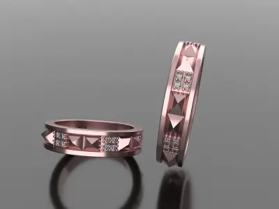 wedding band pyramid with diamonds sz 16 5 3D print model