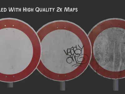 Lowpoly CITY TRAFFIC STREET SIGN Prohibition VR AR Games 3D PBR  Low-poly 3D model