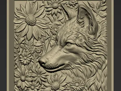 Wolf Head and Flowers A51 3D print model