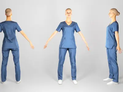 Surgical nurse  in A-pose ready for rigging 121 Low-poly 3D model