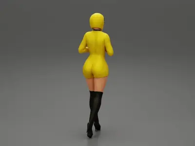 Sexy motorcyclist woman walking in helmet 3D print model