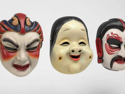 Japanese masks 2 Low-poly 3D model