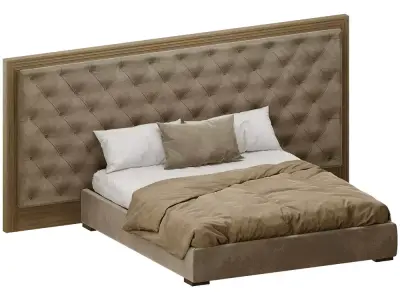 Luxury Tufted Upholstered Bed with Oversized Panel Headboard 3D model