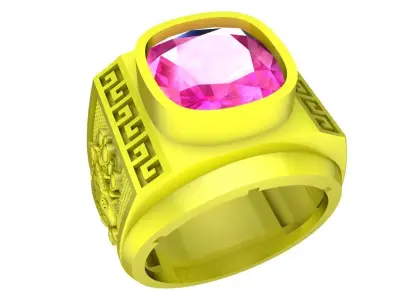 Luxury Greek Key Cushion Cut Signet Ring 3D Model 4786 3D print model