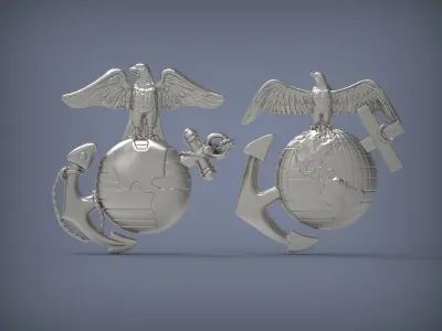 US Marine Corps Globe and Anchor Insignia Set 3D print model