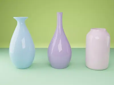 Set of 3 decorative vases in pastel colors 3D model