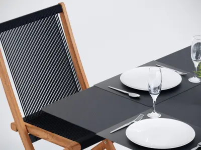 3D Dining table with 4 Rope chairs model 3D model