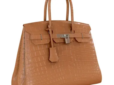 Hermes Birkin Bag Beige Crocodile Leather Low-poly 3D model