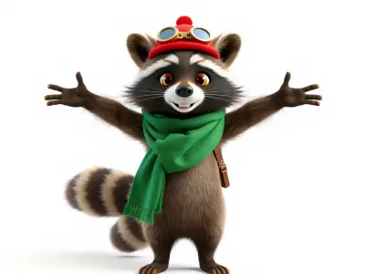 Adventurous Raccoon with Scarf Rigged and Animated Character ... Low-poly 3D model