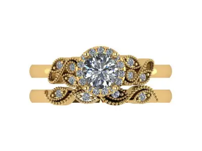 Round halo diamond ring with matching band 3D print model