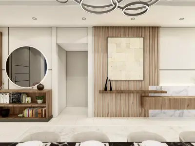 Living  and Dining room with interior decor - SKP and Lumion  3D model