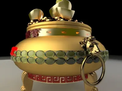 Chinese gold Ingot  pot  3D model