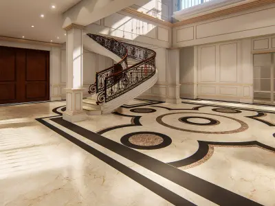 Stair case Interior design with living room 3D model