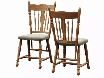 Vintage antique Ukrainian wooden chair 3D model